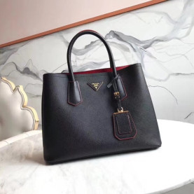  PRADA Saffiano Double Tote Shoulder Bag,33CM - 프라다 사피아노 두블레 여성용 토트 숄더백 ,1BG775-3,33cm,블랙