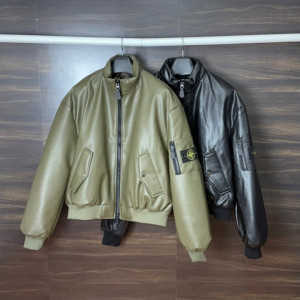 STONE ISLAND 스톤아일랜드 레더 봄버 자켓