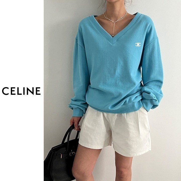 CELINE 셀린느 비비드 브이넥 맨투맨