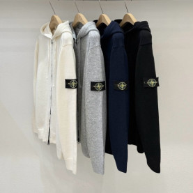 STONE ISLAND 스톤아일랜드 램스울 와펜 패치 니트 후드 집업