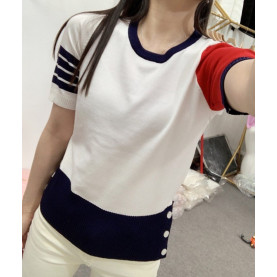 THOM BROWNE 톰브라운 뉴 멀티 배색 반팔 니트