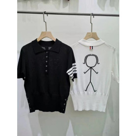 THOM BROWNE 톰브라운 휴먼 카라 반팔 니트