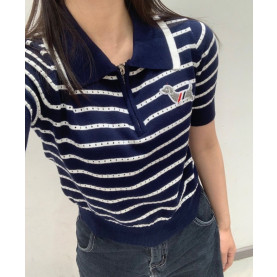 THOM BROWNE 톰브라운 헥터카라 집업 스트라이프 반팔 니트
