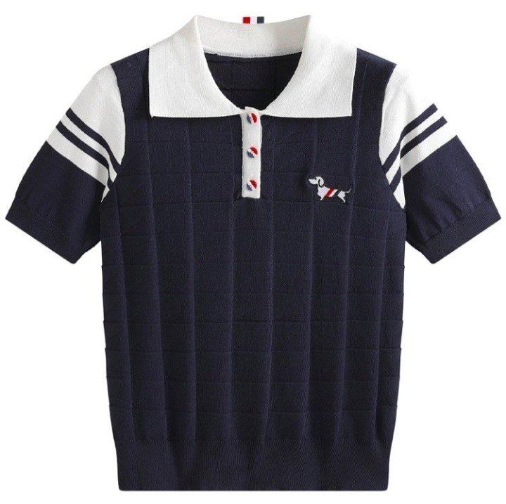 THOM BROWNE 톰브라운 숄더 카라 배색 반팔 니트 2COLOR