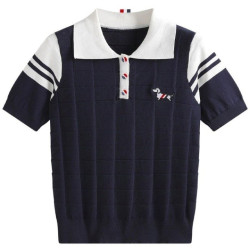 THOM BROWNE 톰브라운 숄더 카라 배색 반팔 니트 2COLOR