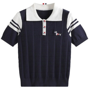 THOM BROWNE 톰브라운 숄더 카라 배색 반팔 니트 2COLOR