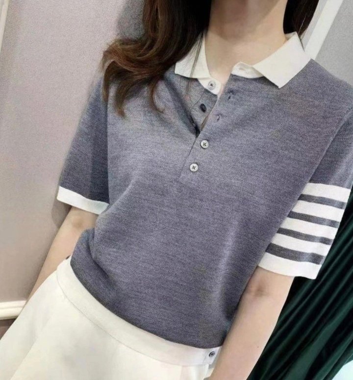 THOM BROWNE 톰브라운 단추 카라 반팔 니트 3COLOR