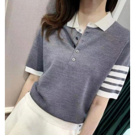 THOM BROWNE 톰브라운 단추 카라 반팔 니트 3COLOR