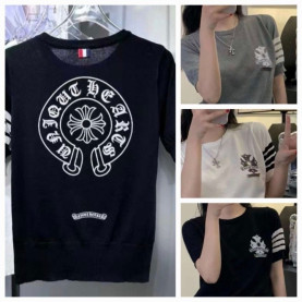 CHROME HEARTS 크롬하츠 브로치 반팔 라운드 니트