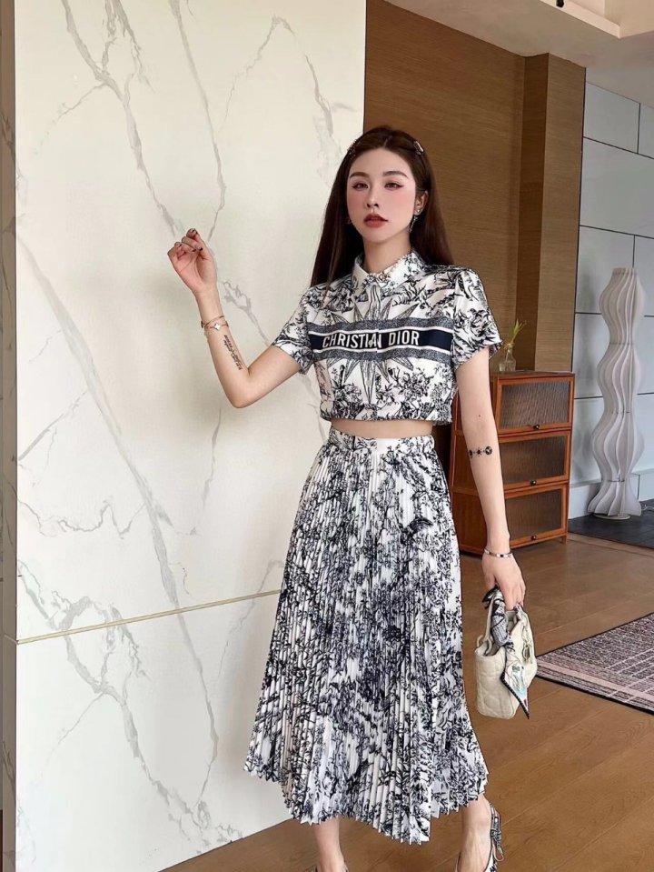 DIOR 디올 롱치마 크롭 남방셋트