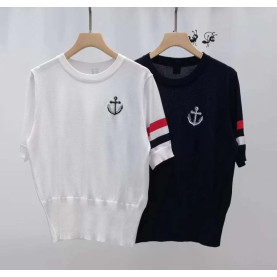 THOM BROWNE 톰브라운 팔삼선앵커 라운드 반팔 니트