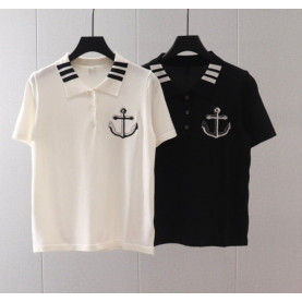 THOM BROWNE 톰브라운 앵커 카라 반팔 니트