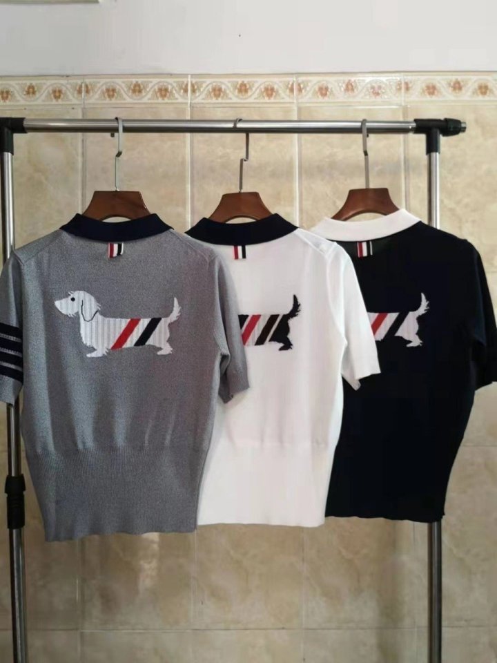 THOM BROWNE 톰브라운 헥터 카라 반팔 니트