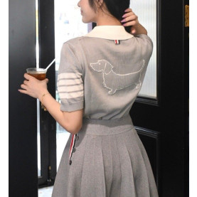 THOM BROWNE 톰브라운 빽 헥터 짜임 카라 반팔 니트 3COLOR