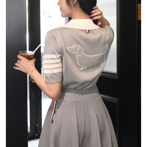 THOM BROWNE 톰브라운 빽 헥터 짜임 카라 반팔 니트 3COLOR