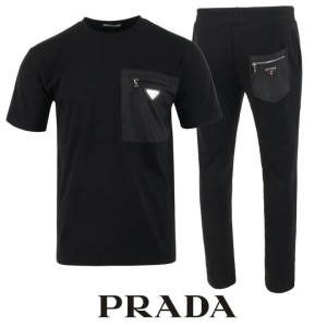 PRADA 프라다 지퍼 포켓 반팔 긴바지 셋트