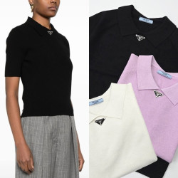PRADA 프라다 노버튼 카라 니트반팔