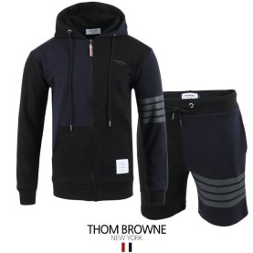 THOM BROWNE 톰브라운 배색 4선 후드집업 & 반바지 세트