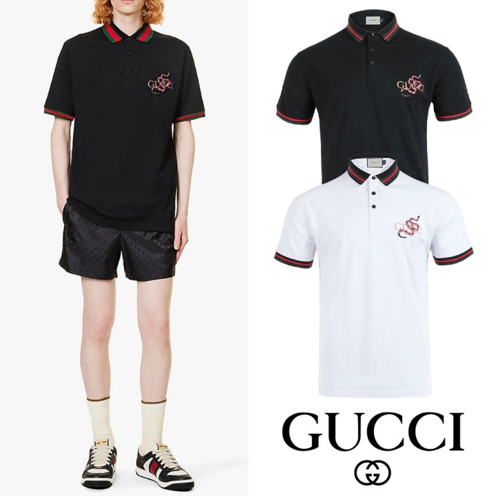 GUCCI 스네이크 자수 웹 PK 티셔츠