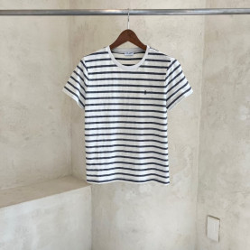 SAINT LAURENT 세인트로랑 스트라이프 모노그램 티셔츠