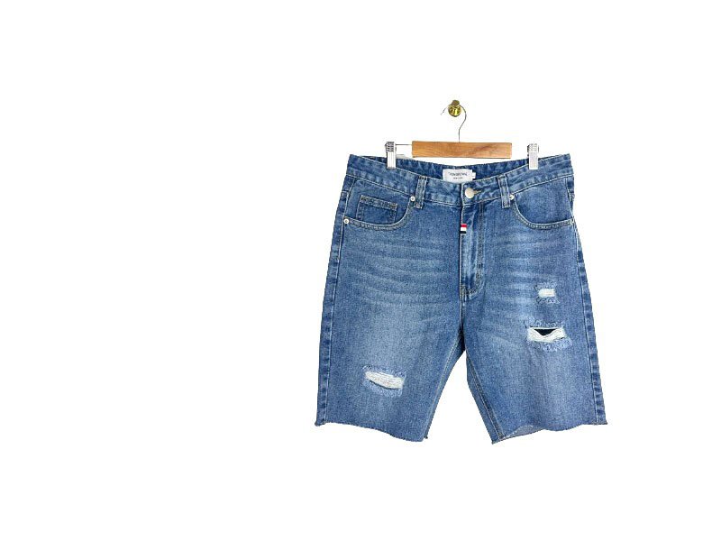 THOM BROWNE 톰브라운 구제 밑단커팅 데님 반바지