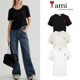 AMI 아미 유넥 트임 반팔 티셔츠