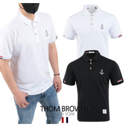 THOM BROWNE 톰브라운 앵커자수 골드버튼 PK 티셔츠