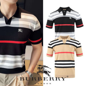 BURBERRY 버버리 기마자수 스트라이프 오픈카라 니트