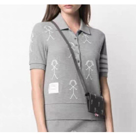 THOM BROWNE 톰브라운 피플 카라 반팔 니트