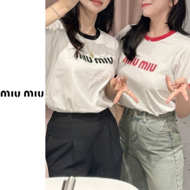 MIUMIU 미우미우 배색 레터링 티셔츠 3COLOR