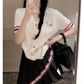 THOM BROWNE 톰브라운 큐빅헥터 와이넥 반팔 니트 셔츠 2COLOR