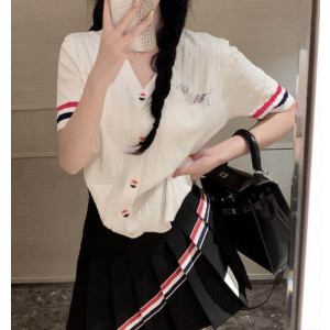 THOM BROWNE 톰브라운 큐빅헥터 와이넥 반팔 니트 셔츠 2COLOR