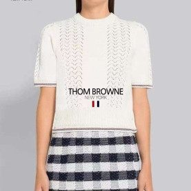 THOM BROWNE 톰브라운 3선 시보리 라운드 반팔 니트 2COLOR