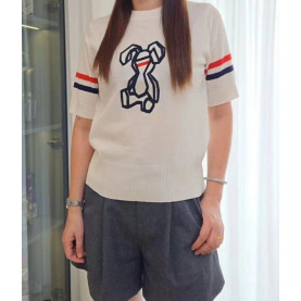 THOM BROWNE 톰브라운 삼선 리트리버 라운드 반팔 니트 2COLOR