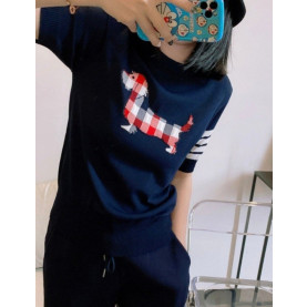 THOM BROWNE 톰브라운 체크헥터 반팔 라운드 니트 3COLOR