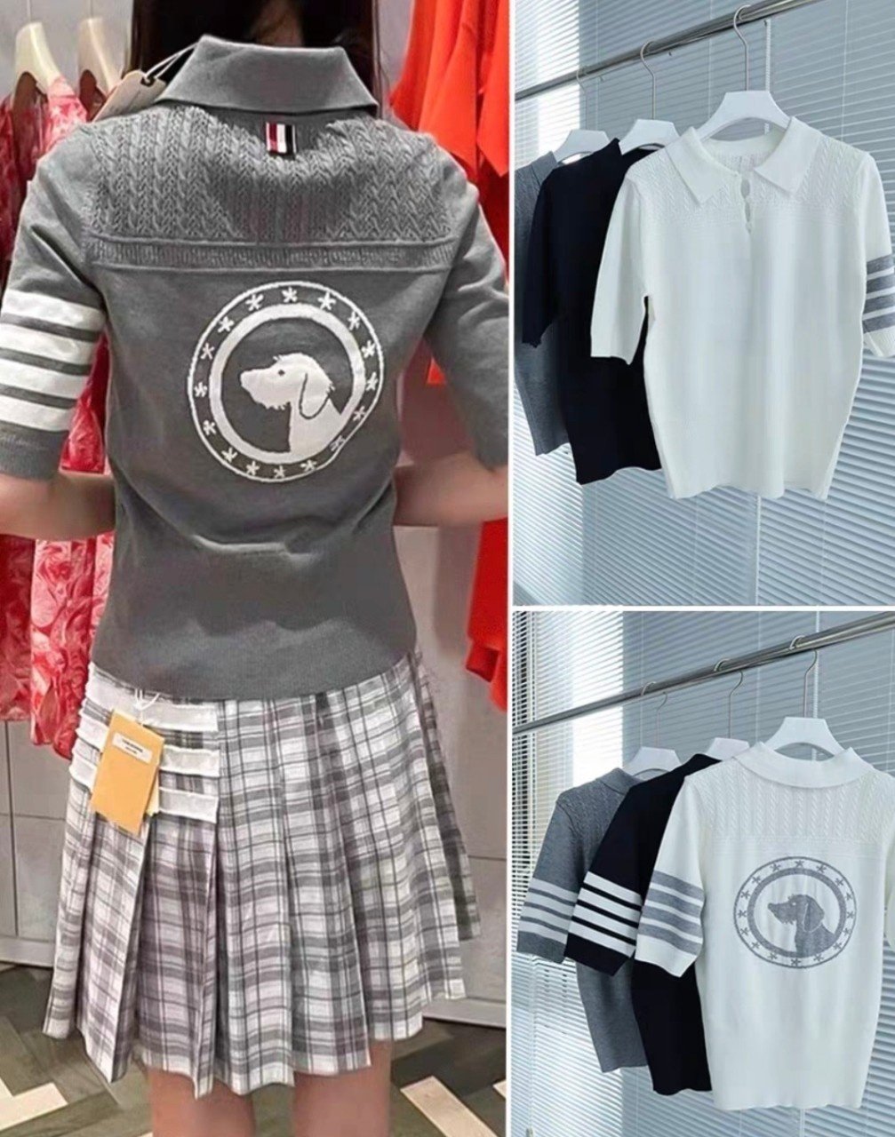 THOM BROWNE 톰브라운 닥스훈트 세리 카라 니트