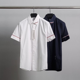 THOM BROWNE 톰브라운 카라라인 소매삼선 반팔 셔츠