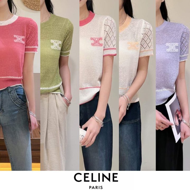 CELINE 셀린느 트리오페 부클 반팔 니트