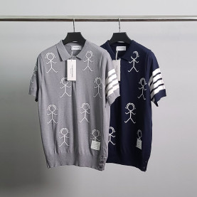 THOM BROWNE 톰브라운 프리미엄 4바 피플 반팔 카라 니트