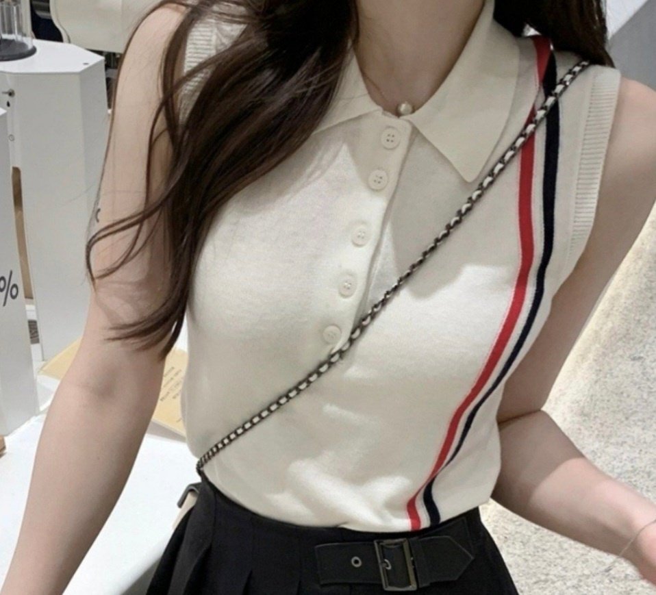 THOM BROWNE 톰브라운 삼선 민소매 카라 니트