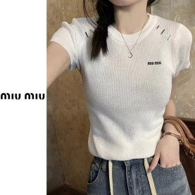 MIUMIU 미우미우 레터링 어깨찡 반팔니트 2COLOR