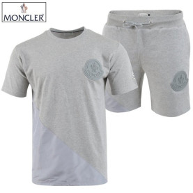 MONCLER 몽클레어 언발 배색 그레이 빅로고 반팔 & 반바지 세트