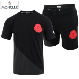 MONCLER 몽클레어 언발 배색 레드 빅로고 반팔 & 반바지 세트