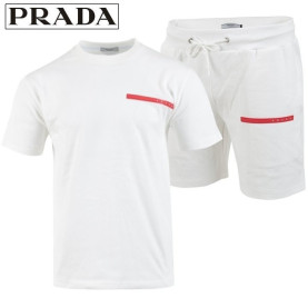 PRADA 프라다 레드 로고 패치 반팔 & 반바지 셋트