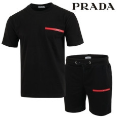 PRADA 프라다 레드 로고 패치 반팔 & 반바지 셋트