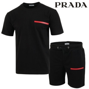PRADA 프라다 레드 로고 패치 반팔 & 반바지 셋트