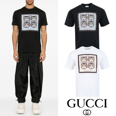 GUCCI 구찌 밀레니얼 멀티캣 프린트 실켓 티셔츠