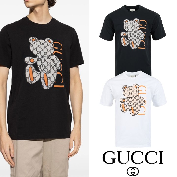 GUCCI 구찌 자가드 테디베어 프린트 실켓 티셔츠