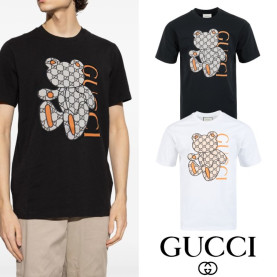 GUCCI 구찌 자가드 테디베어 프린트 실켓 티셔츠