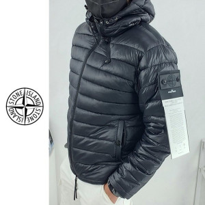 STONE ISLAND 스톤아일랜드 우븐 챔버스 지퍼 경량 후드 패딩 3COLOR